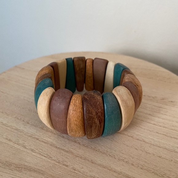 Jewelry - Turquoise Wooden Beaded Bracelet Statement Gift